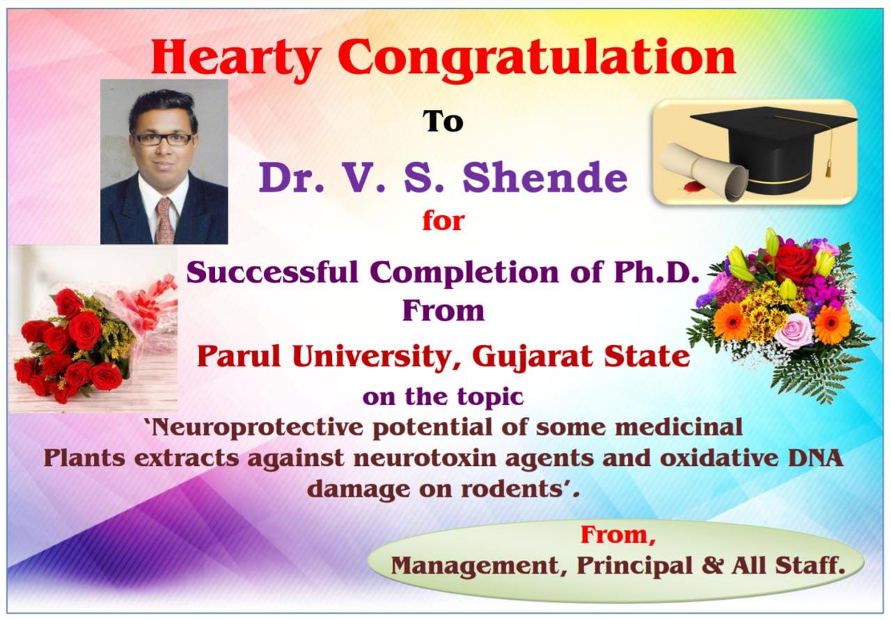Completion of P.H.D. Dr.Shende V.S.